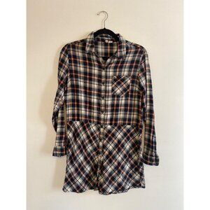 Japna Navy & Orange Women’s Plaid Flannel Tunic Shirt Size L 100% Cotton